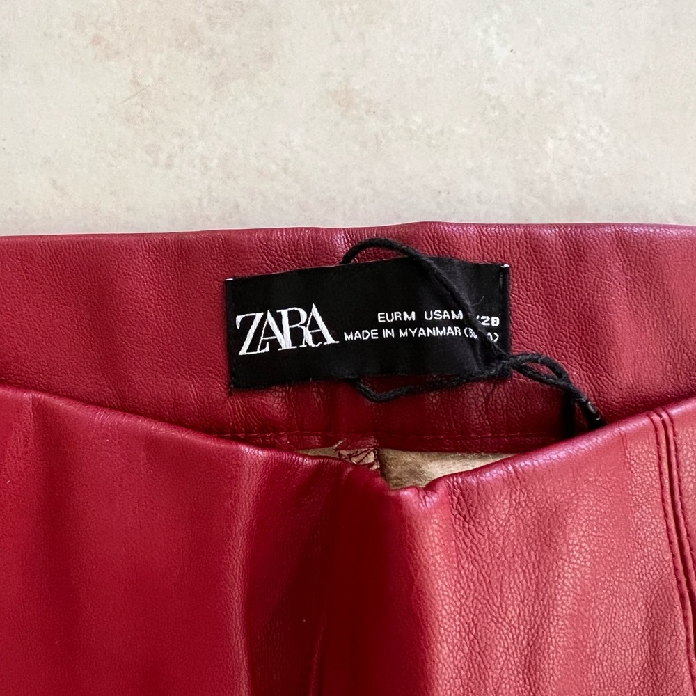 Zara pleather Maroon Pants - Picture 8 of 12